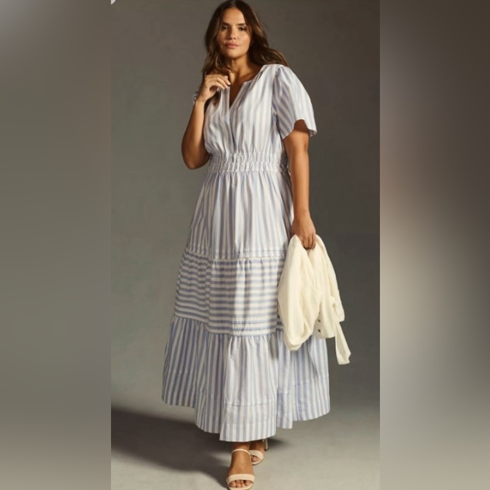 Anthropologie The Somerset Maxi Dress blue and white striped